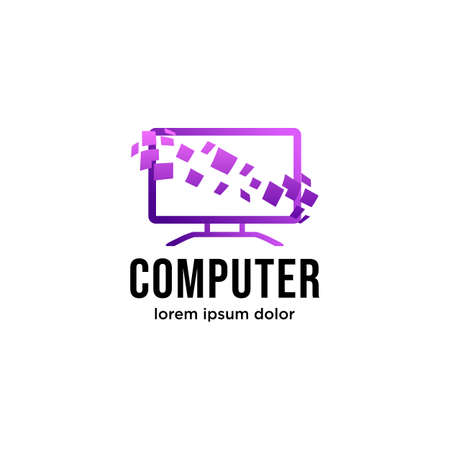 Vector computer logo. Monitor icon. abstract digital technology template. Illustration design of logotype business web marketing. Vector stock. Design inspirationのイラスト素材