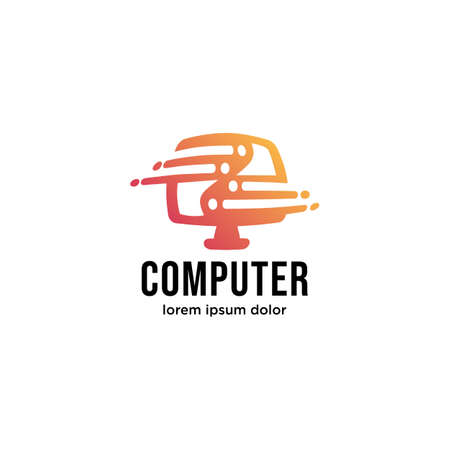 Vector computer logo. Monitor icon. abstract digital technology template. Illustration design of logotype business web marketing. Vector stock. Design inspirationのイラスト素材