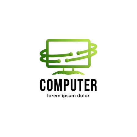 Vector computer logo. Monitor icon. abstract digital technology template. Illustration design of logotype business web marketing. Vector stock. Design inspirationのイラスト素材