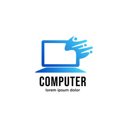 Vector computer logo. Monitor icon. abstract digital technology template. Illustration design of logotype business web marketing. Vector stock. Design inspirationのイラスト素材