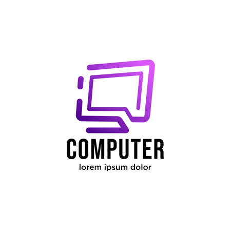 Vector computer logo. Monitor icon. abstract digital technology template. Illustration design of logotype business web marketing. Vector stock. Design inspirationのイラスト素材
