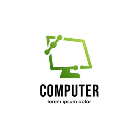 Vector computer logo. Monitor icon. abstract digital technology template. Illustration design of logotype business web marketing. Vector stock. Design inspirationのイラスト素材