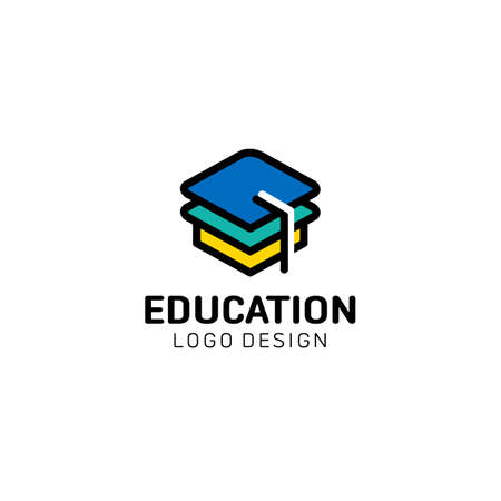 Education logo concept with graduation cap and stationary. Vector stock. Illustration graphic design.のイラスト素材