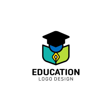 Education logo concept with graduation cap and stationary. Vector stock. Illustration graphic design.のイラスト素材