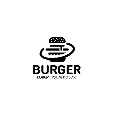 Burger logo. Street food icon. Modern flat restaurant or cafe logotype. Vector design concept. fastfood sign illustrationのイラスト素材