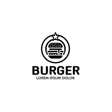Burger logo. Street food icon. Modern flat restaurant or cafe logotype. Vector design concept. fastfood sign illustrationのイラスト素材