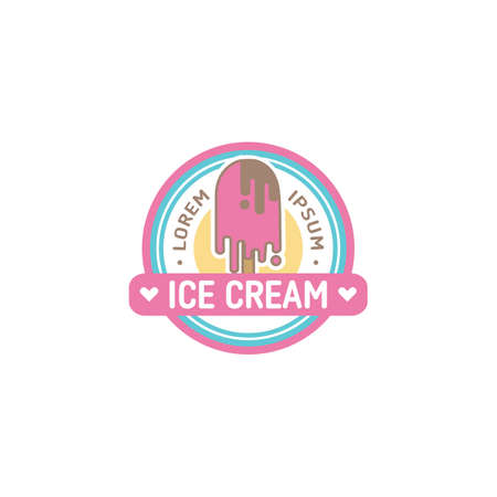 ice cream shop logo. gelato badges. Vector italian ice cream labels. Retro design for cafeteria or bar.のイラスト素材
