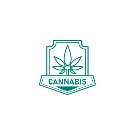 Organic cannabis farm Marijuana Hemp Leaf medical Marijuana logo design template. Vintage style. Symbol stock vectorのイラスト素材