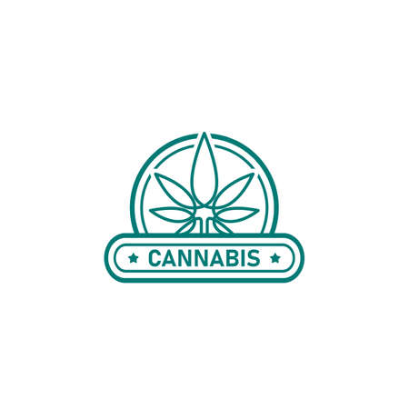 Organic cannabis farm Marijuana Hemp Leaf medical Marijuana logo design template. Vintage style. Symbol stock vectorのイラスト素材