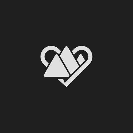 love Mountain Logo. Modern Heart Line Logo. Love Identity Brand and App Icon Symbol. Commercial Concept Set Template Vectorのイラスト素材