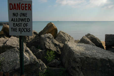 Danger Sign at the Beachの写真素材