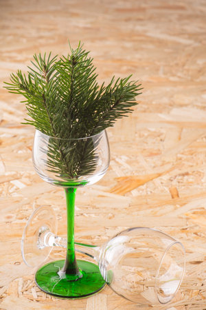 new year glass glass Christmas tree branches and conesの写真素材