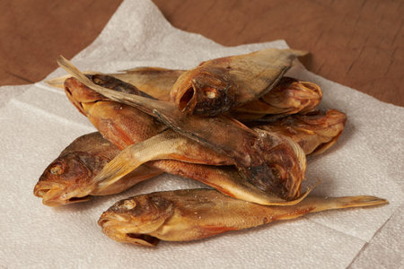 Still life. Dried sun dried fish. River perch. Salty delicious fragrant.