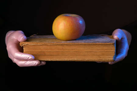Trolley for transporting goods. Safety and consumer protection from the virus. Delivery of fruit from the store. Tangerines and apples.の写真素材
