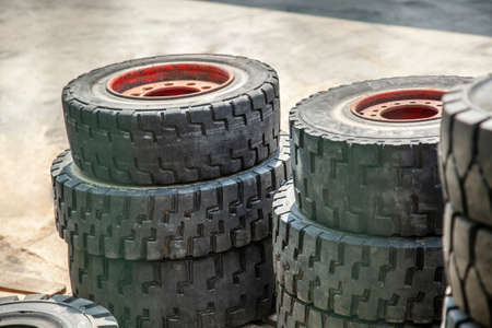 Rubber wheels for technology. Tread on a car wheel.の写真素材