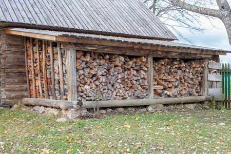 Firewood for the furnace. The woods are stacked.の写真素材