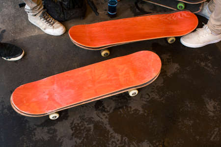 Two skateboards for asphalt riding. Skaters with boards.の写真素材