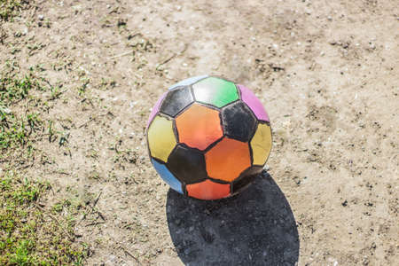 Soccer ball on a green lawn. Sports Equipment.の写真素材