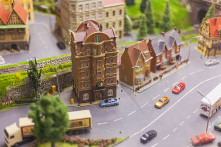 Layout of the city in miniature. Busy street view from above.の写真素材