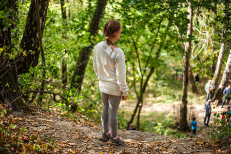 Dedy run up the hill. Rest in the countryの写真素材