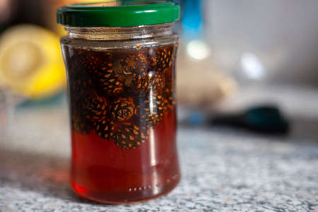 Jam from pine cones. Useful sweetness.の写真素材