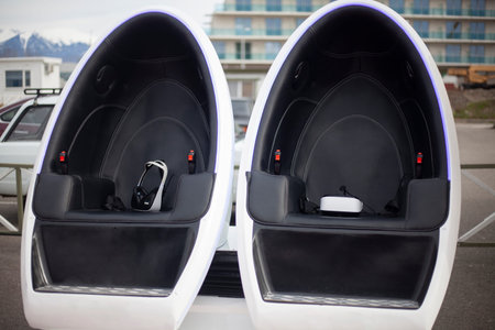 Immersion in virtual reality on a special chair. Technique for creating the illusion of reality....