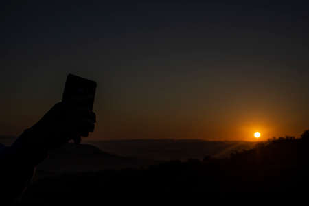 The sky at sunset. Sunset in the mountains. Beautiful evening in summer. Landscape photography.の写真素材