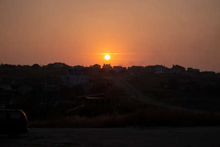 The sky at sunset. Sunset in the mountains. Beautiful evening in summer. Landscape photography.の写真素材