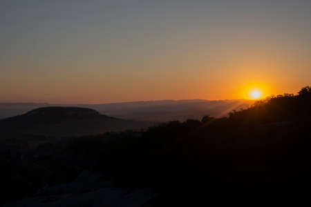 The sky at sunset. Sunset in the mountains. Beautiful evening in summer. Landscape photography.の写真素材