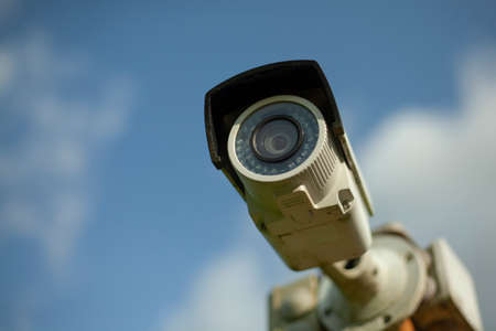 Video surveillance camera for the protection of the territory. Security camera. Video equipment on the street.の写真素材