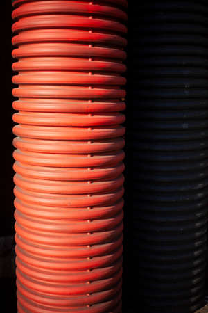 Reflective surface. Finned tube. Industrial pipe texture.の写真素材