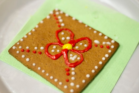 Ginger cookie. Icing on cookies. Sweet meal made from flour.
