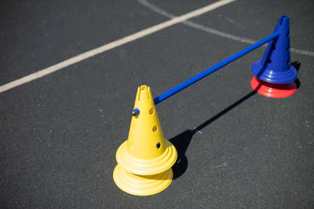 Obstacle sports game. Sports relay element. Jumping equipment. Barrier in physical education class.の写真素材