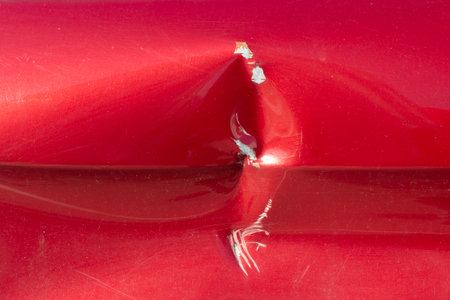 A dent in the car. The spoiled surface of the car. Spoiled painting of the car.の写真素材