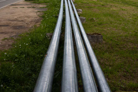 Water pipes. Hot water supply. Industrial pipes are lined with stainless steel.の写真素材