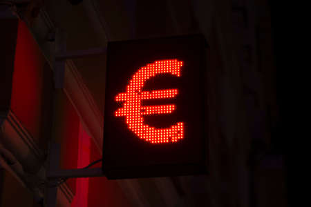 Euro sign. Currency exchange. Money point. Money symbol LED sign.の写真素材