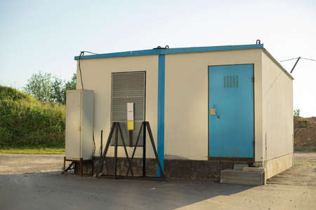 Electric booth. High voltage transformer. House electrification tool. High voltage current in a special structure.の写真素材