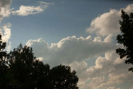 Clouds in the sky. Summer weather. Space in the atmosphere. Heavenly landscape.の写真素材