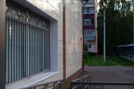 Building in the city. Simple structure. The house is in detail. Facade wall.の写真素材