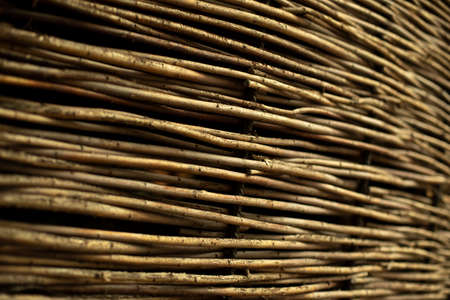 Dry wood texture. Wicker basket branches. Intertwined dry stems of a plant. The folk way to weave baskets.の写真素材