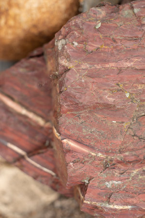 Red stone. Stone surface texture. A rare breed.の写真素材