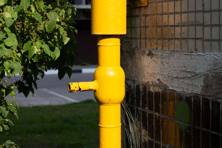 Yellow gas pipe. Communication for the supply of liquefied gas.の写真素材