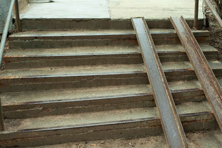 Steps of the pedestrian crossing. Stairs up. Road infrastructure element.の写真素材