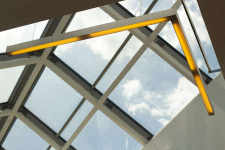Glazed roof. Modern architecture of the roof of the building. Transparent dome in the shopping center.の写真素材