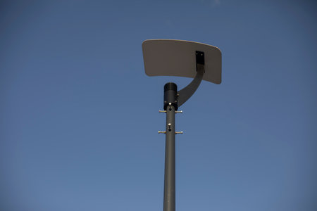 Modern street lighting. Black lamp rack. City lighting.の写真素材