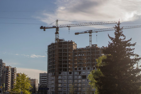 Construction in the city. Construction of the building. Construction works.