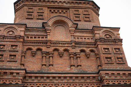 Ancient Orthodox church. Red brick church. Details of old architecture. Brick structure.の写真素材