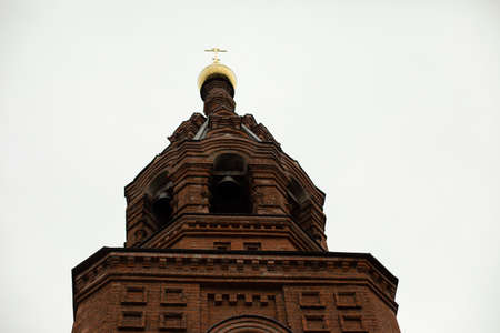 Ancient Orthodox church. Red brick church. Details of old architecture. Brick structure.の写真素材