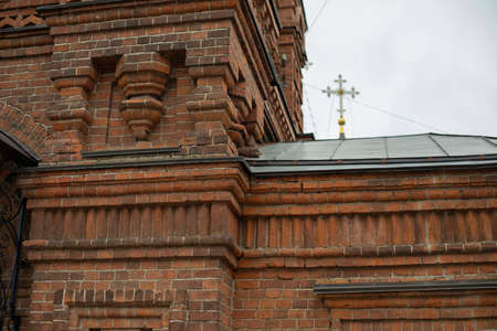 Ancient Orthodox church. Red brick church. Details of old architecture. Brick structure.の写真素材
