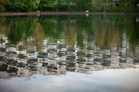 City pond. Park reservoir. Place of rest for the townspeople. A beautiful lake in the city.の写真素材